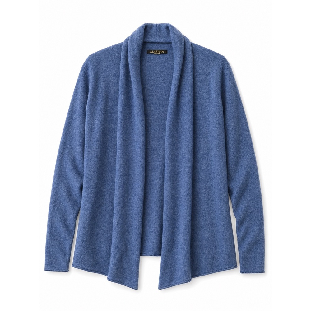 Alashan Cashmere Shawl Collar Open Front Cardigan Sweater Blue Small